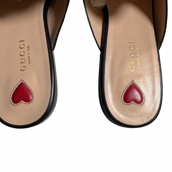 Gucci Princetown Leather Mules Black | Gold Horsebit & Red Heart Size 38 | 8 US - Picture 9 of 14
